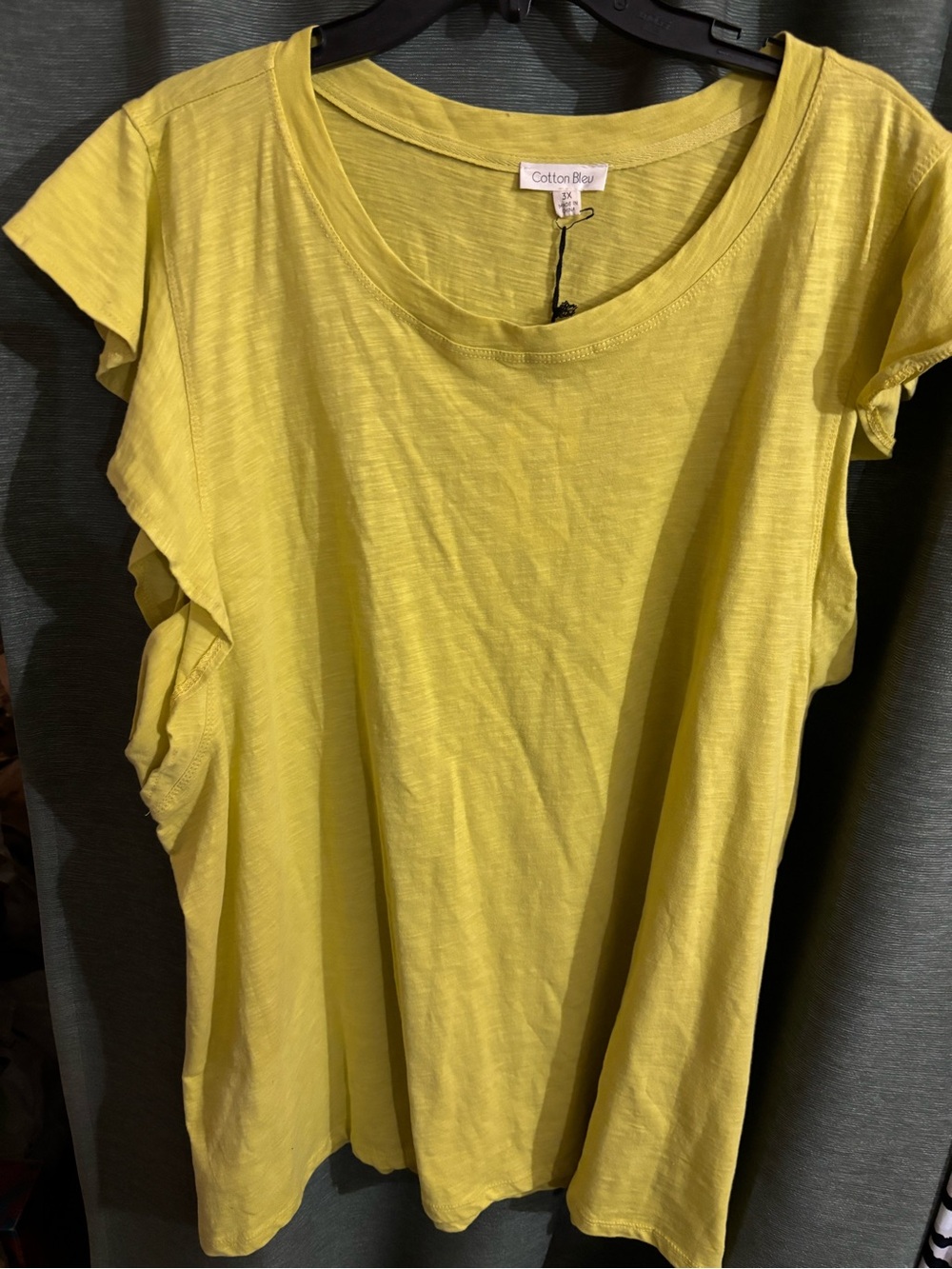 Cotton Bleu Green Ruffle Sleeve Short-Sleeve Tee
